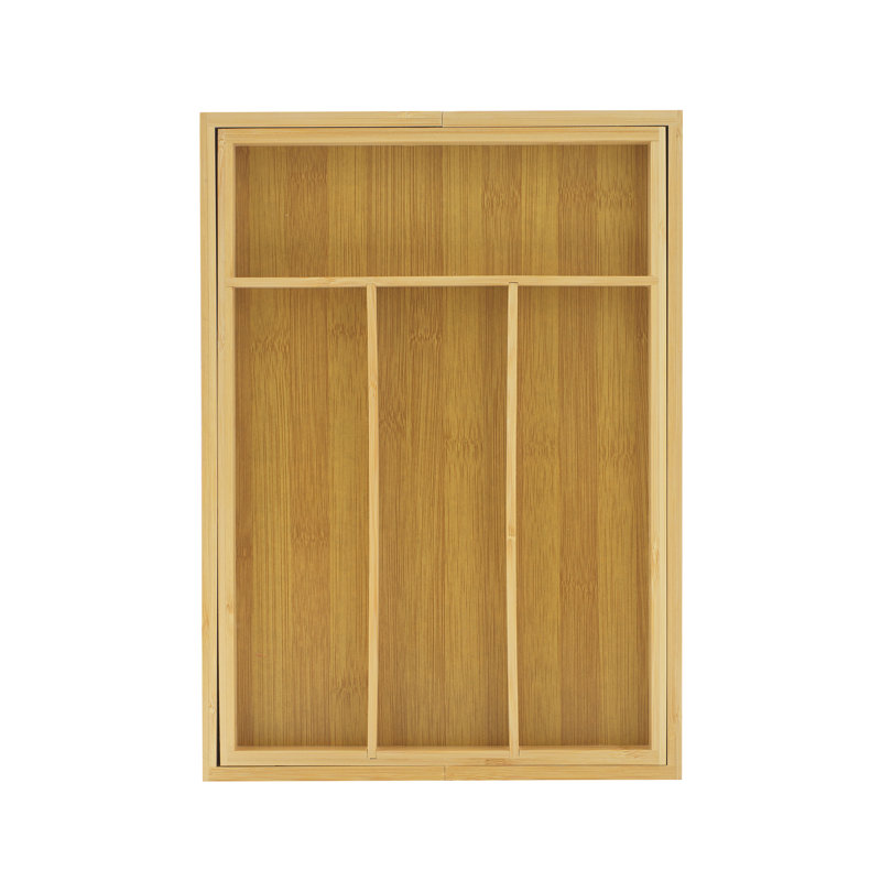 Natural Bamboo Adjustable Drawer Organizer for Kitchen Utensils