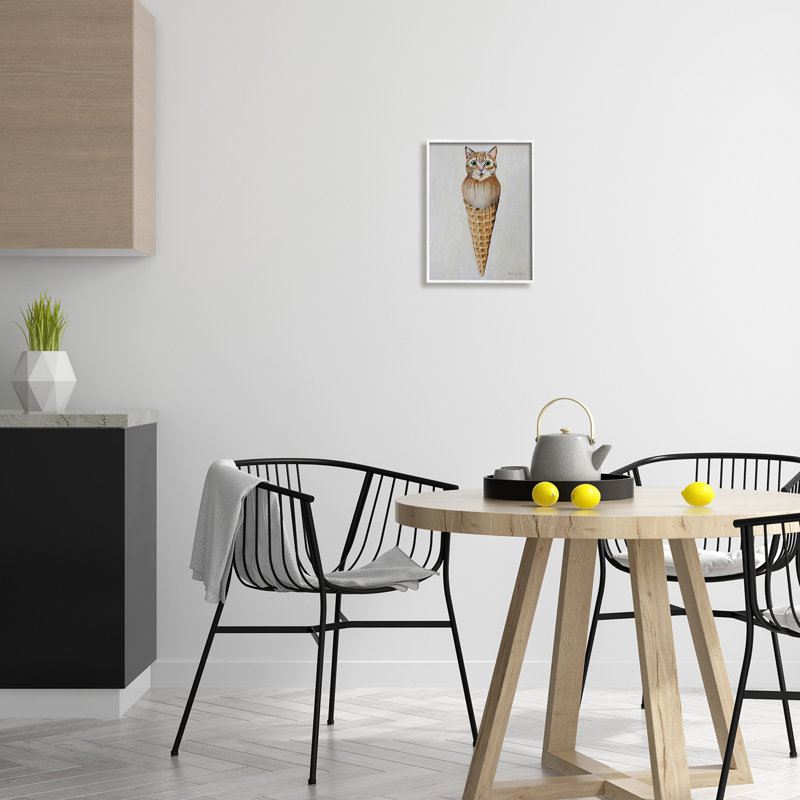 Chat tigré, glace, cuillère, dessert, gaufre, cône par Coco de Paris - Peinture, H 14 po x l 11 po x P 1,5 po