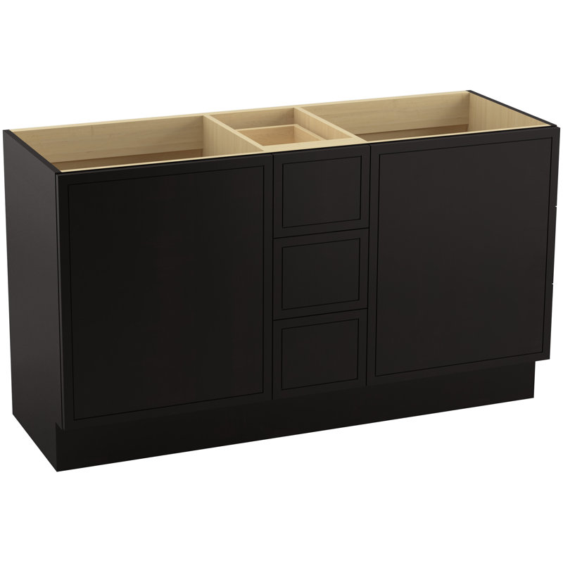 Base de meuble-lavabo 60 po Jacquard® seulement avec coup-de-pied, 2 portes et 3 tiroirs, Batiste noire
