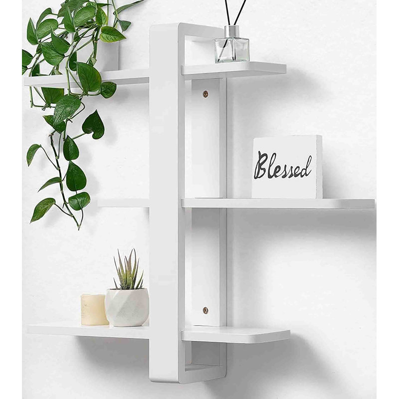 3 Piece Solid Wood Floating Shelf, White
