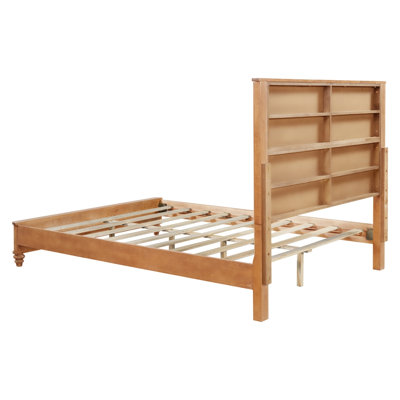 Solid Wood Bed Frame,Queen Platform Bed Frame with Headboard,Tall Headboard Natural Wood Bed ,No Box Spring Needed,Natural