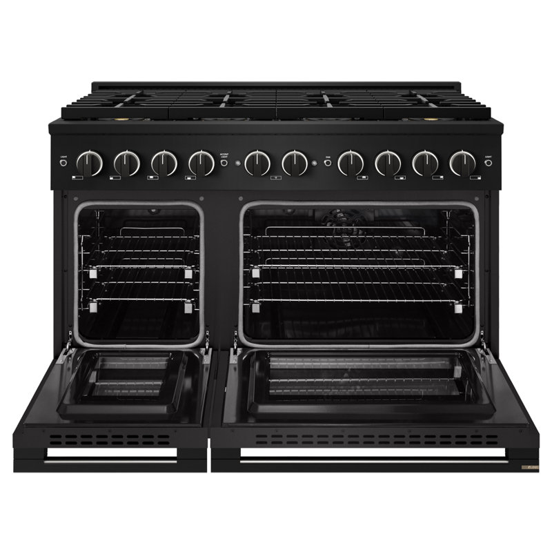 ZLINE Autograph 48 in. Marino Dual Fuel Range with 8 Burner DuoPro Cooktop and Black Accents, Black Stainless Steel
