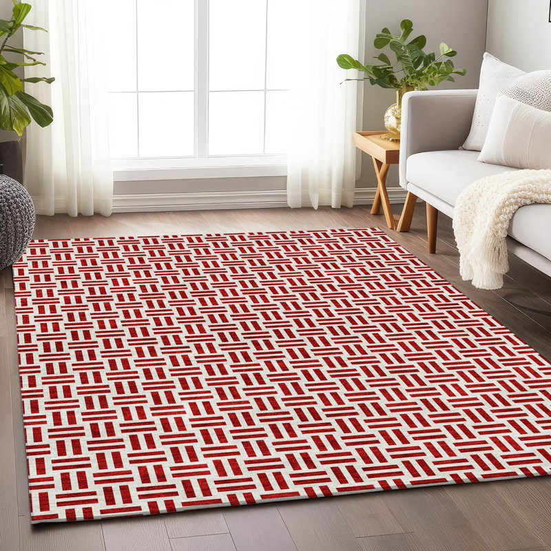 Premium Machine Washable Prisco Red Rug, Rectangle 8' x 10'