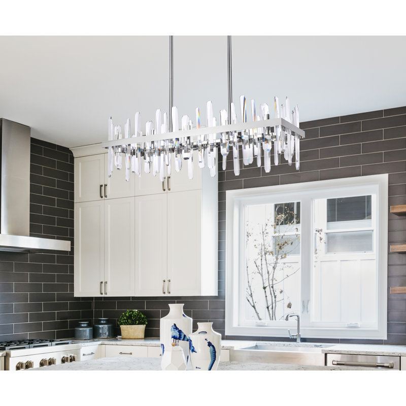 Lustre carré / rectangulaire à 16 lumières pour îlot de cuisine avec détails en cristal Marlow, H 12 po x l 36 po x P 12 po