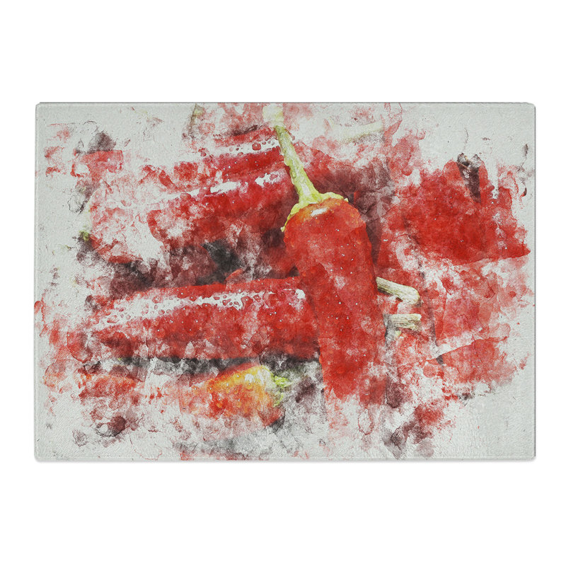 Chilli Peppers Watercolour Chopping Board, 0.4cm H x 20cm W x 28.5cm L