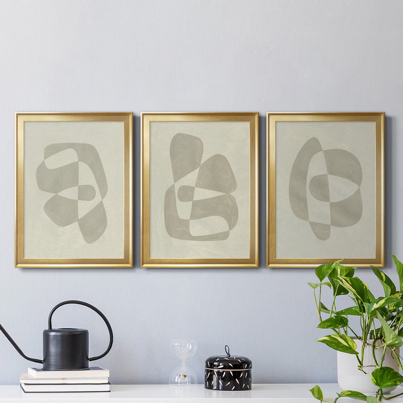 " Soft Shape I " 3 - Pieces Painting Print, 24.5" H x 55.5" W x 1" D, Gold