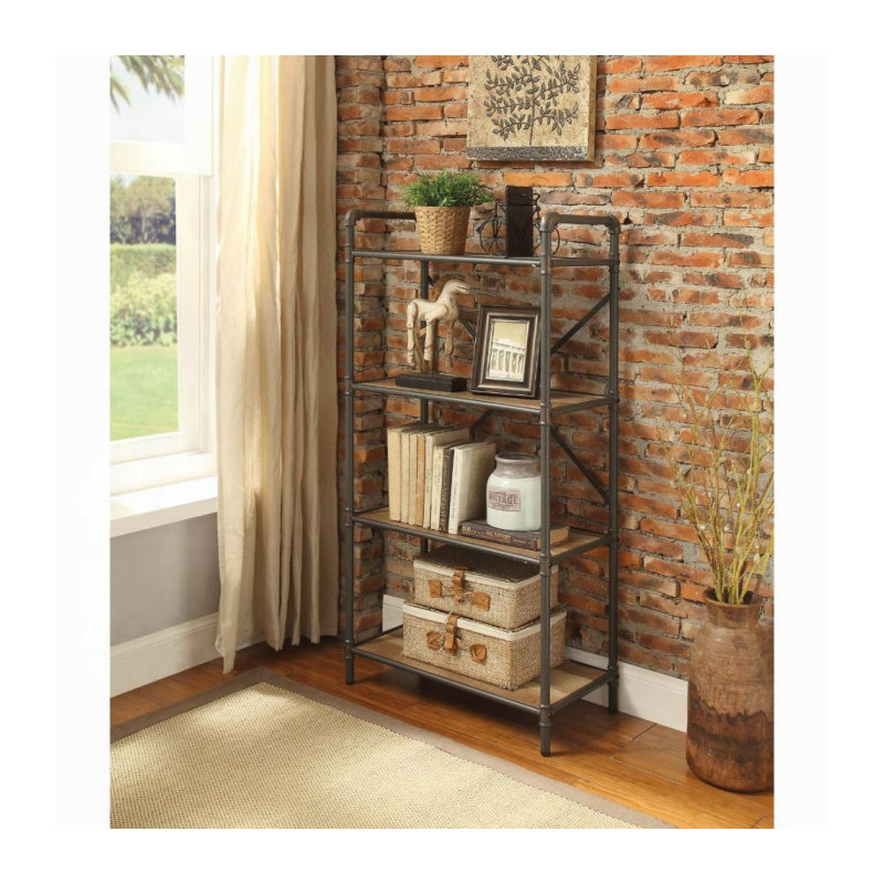 ACME Itzel Bookshelf, Antique Oak & Sandy Gray