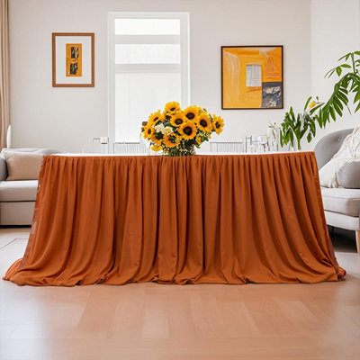 1pc / paquet de 14 pieds de jupe de table en satin et en mousseline de soie extra longue à 2 couches Prenium Lavable à la machine et réutilisable