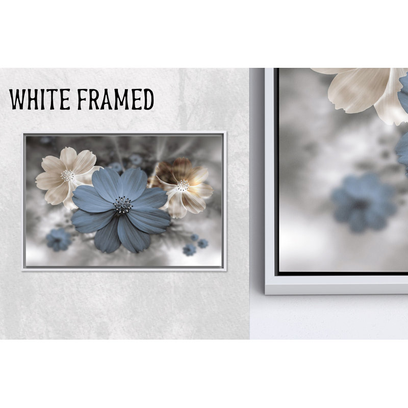 Impression sur toile de fleurs bleues: Élégante décoration murale florale moderne, toiles à cadre blanc 1P