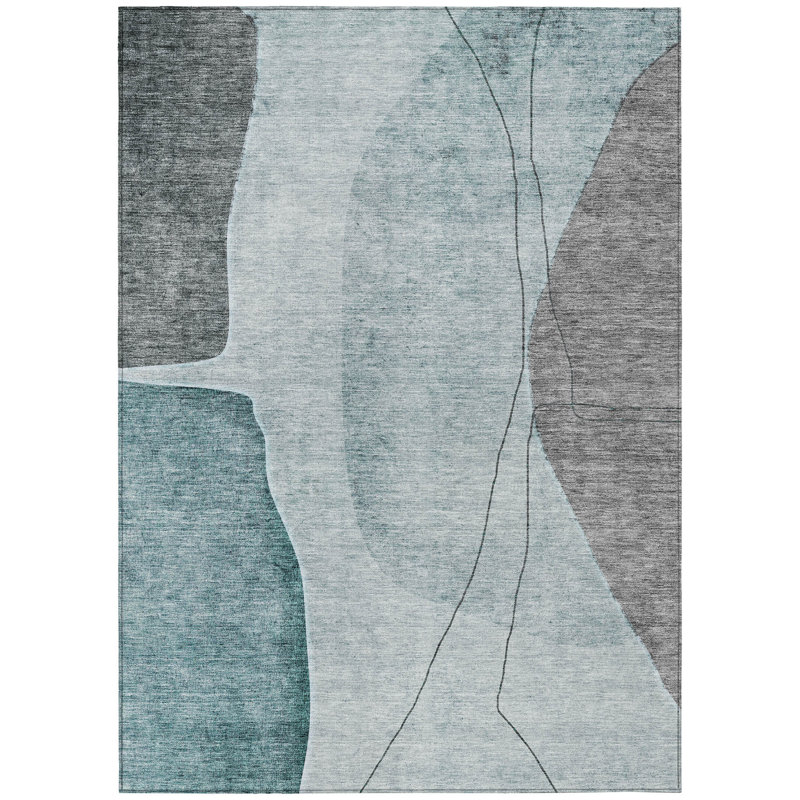 Tapis d'extérieur lavable bleu sarcelle 9 pi x 12 pi bleu turquoise et abstrait
