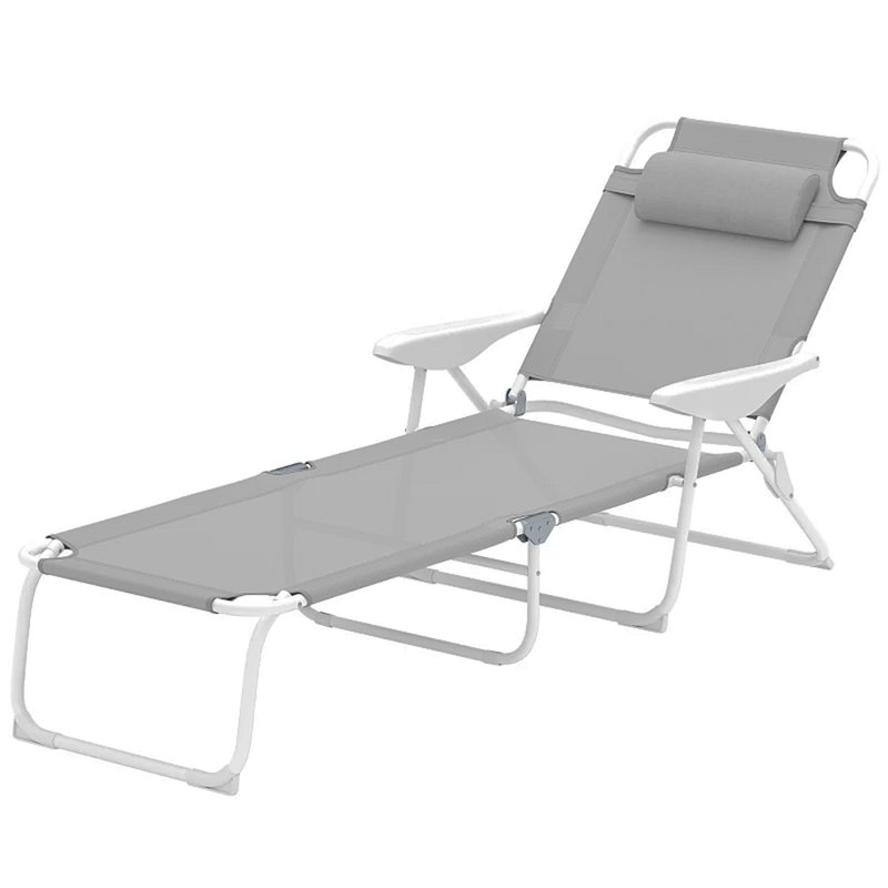 Outdoor Tanning Chair,Light Gray Folding Chaise Lounge Chair, Light Gray