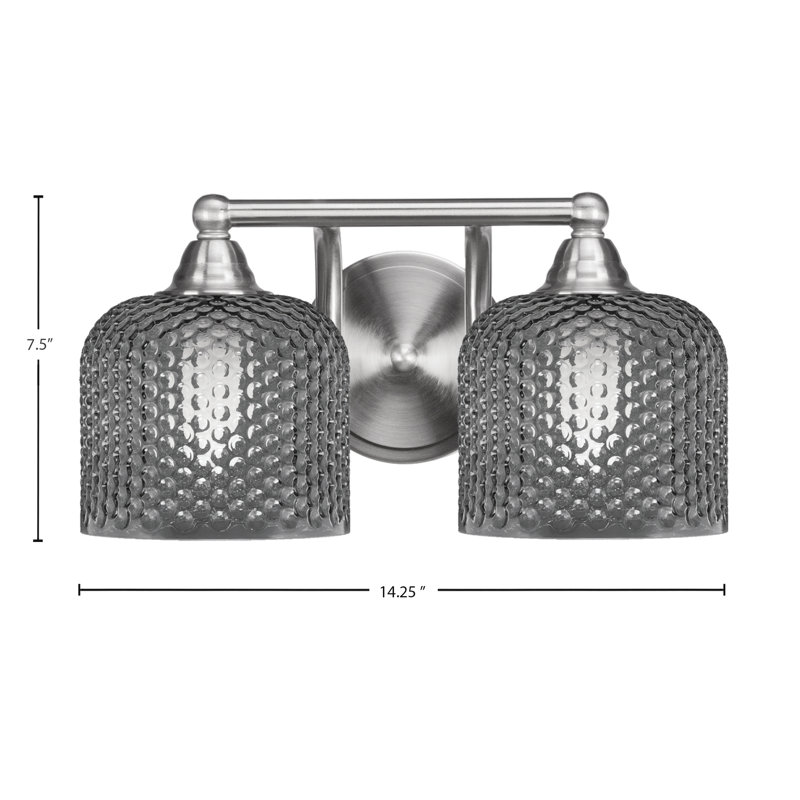 Barre d'éclairage de salle de bain 2 lumières Allexus, Deux lumières, Nickel brossé, H 7,5 po x l 14,25 po x P 8 po