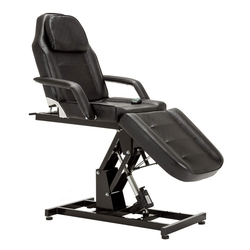 Faux Leather Recliner, Beauty Spa Facial Salon Tattoo Bed with Electric Height Adjustable, Black Faux Leather