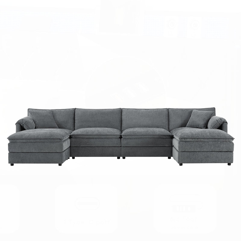 Canapé modulaire en forme de U de 136 pouces en chenille avec sièges profonds, coussins doubles et repose-pieds mobiles pour plus de confort