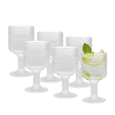 10 oz Vintage Hobnail Embossed Wine Goblet (clear)