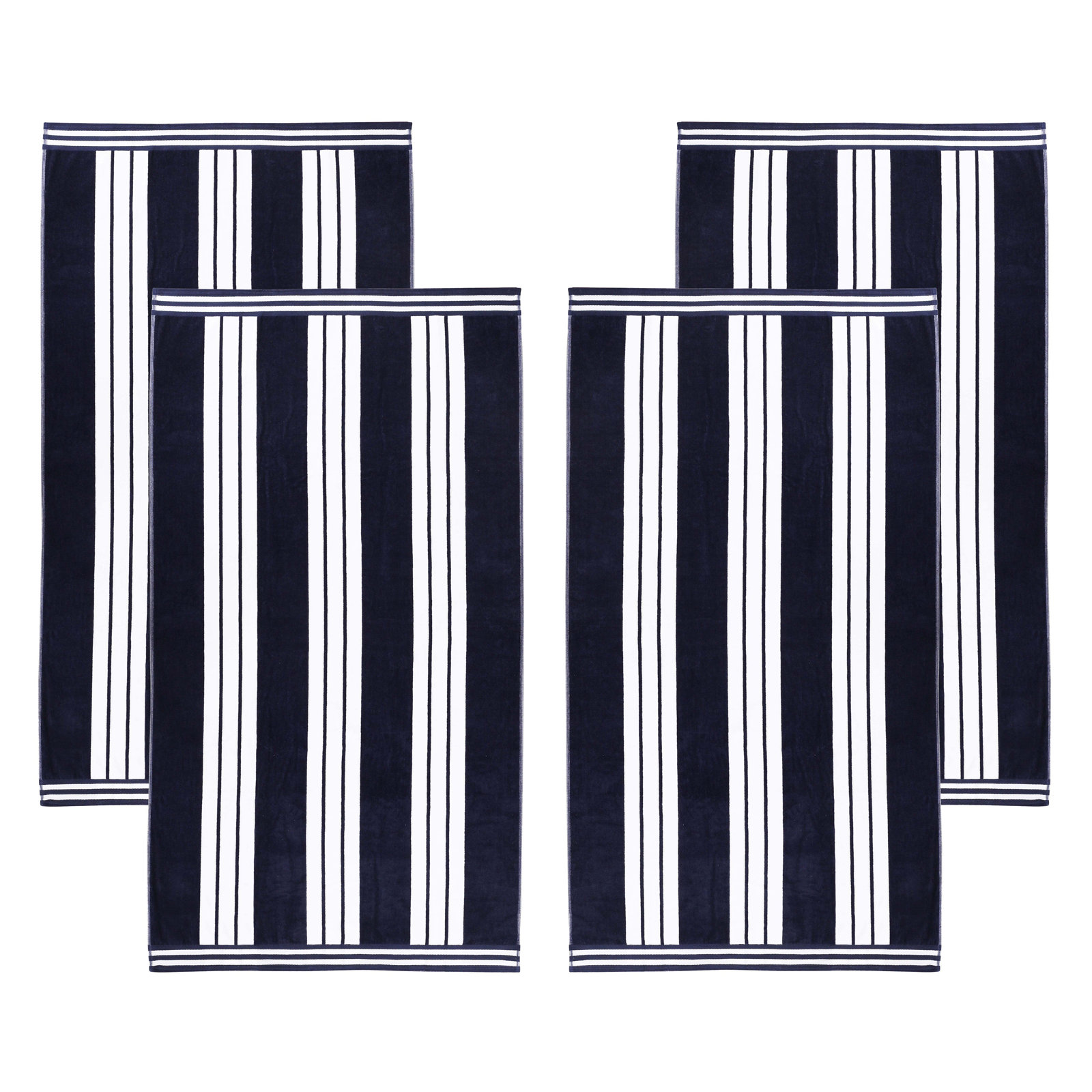 Chira Striped Cotton Beach Towel, Blue, Beach Towel - 4 Pack
