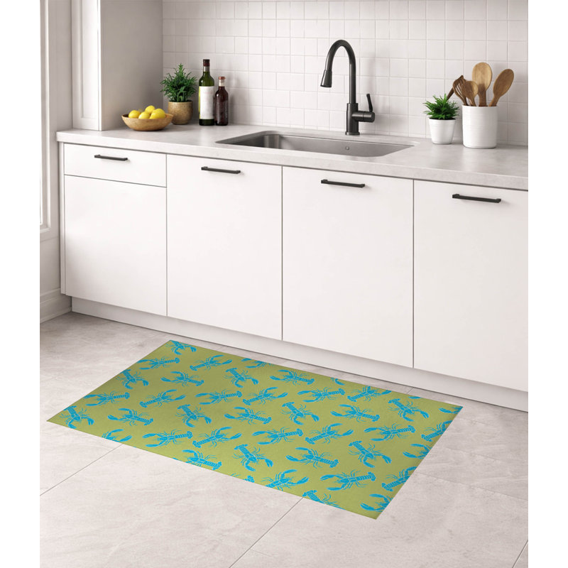 Lobster Thin Lightweight Kitchen Mat, Rectangle 3' x 5', Lime