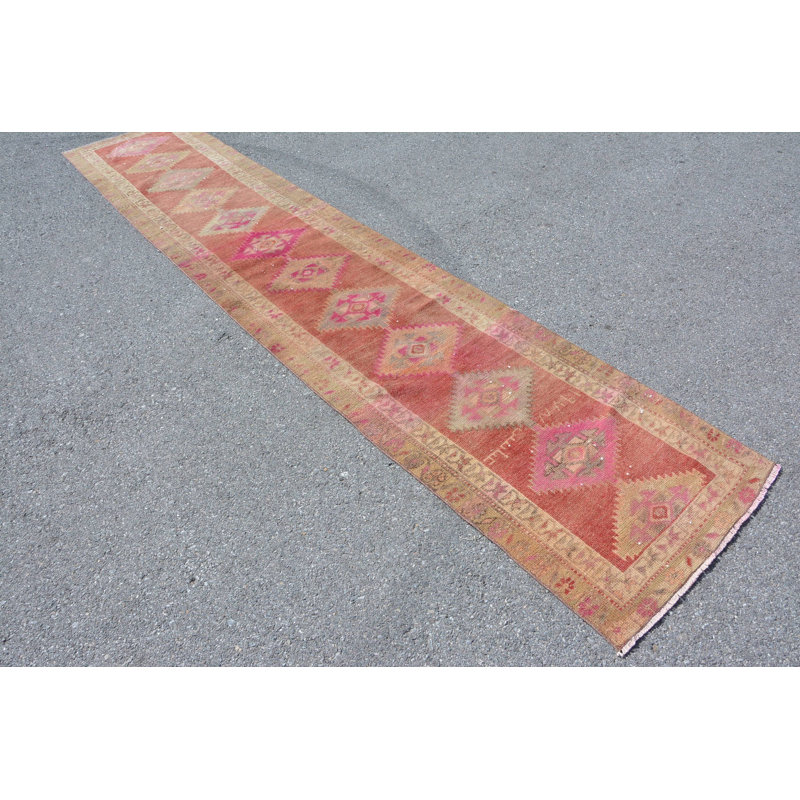 Tapis turcs, tapis de couloir 2,5 po x 12,7 pi, tapis rétro, tapis en laine rose, tapis de cuisine