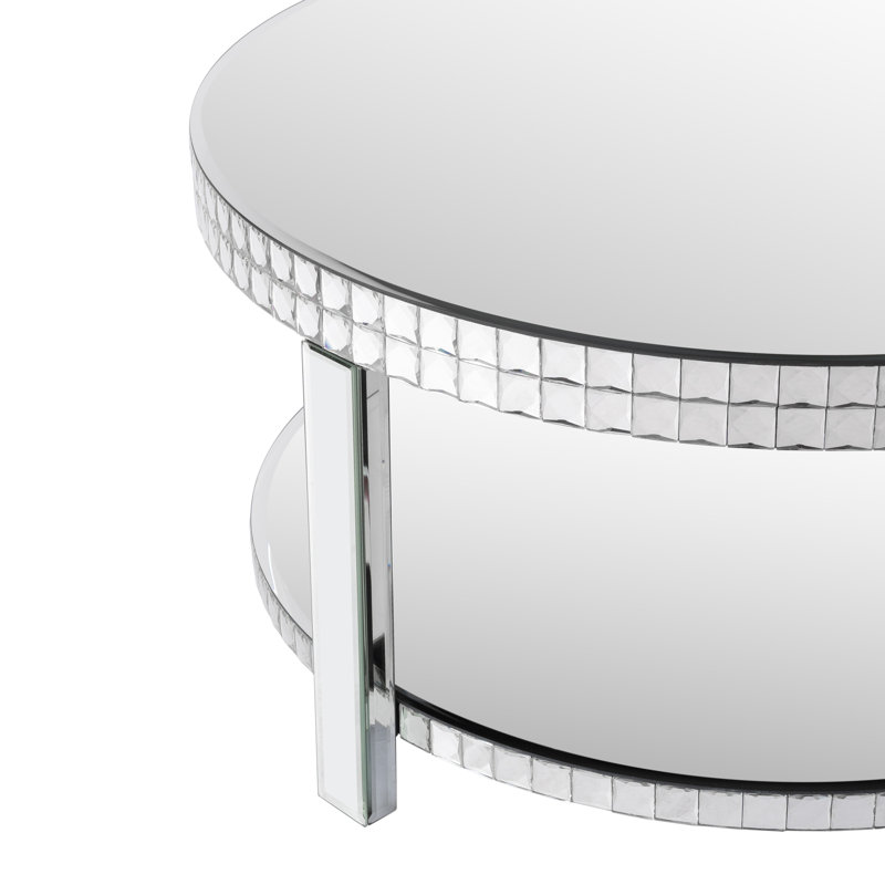 Elisete Glass Coffee Table Mirrored Top with Storage