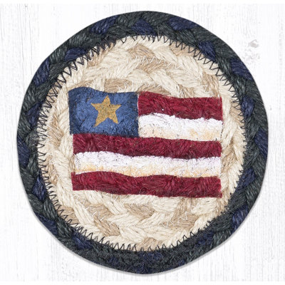  Sous-verre imprimé - conception de drapeau étoile primitive, décor de jute tressé Americana, décoration de table patriotique rustique, H 5 po