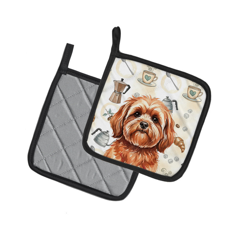 Paire de porte-cafetières rouges Lhasa Apso