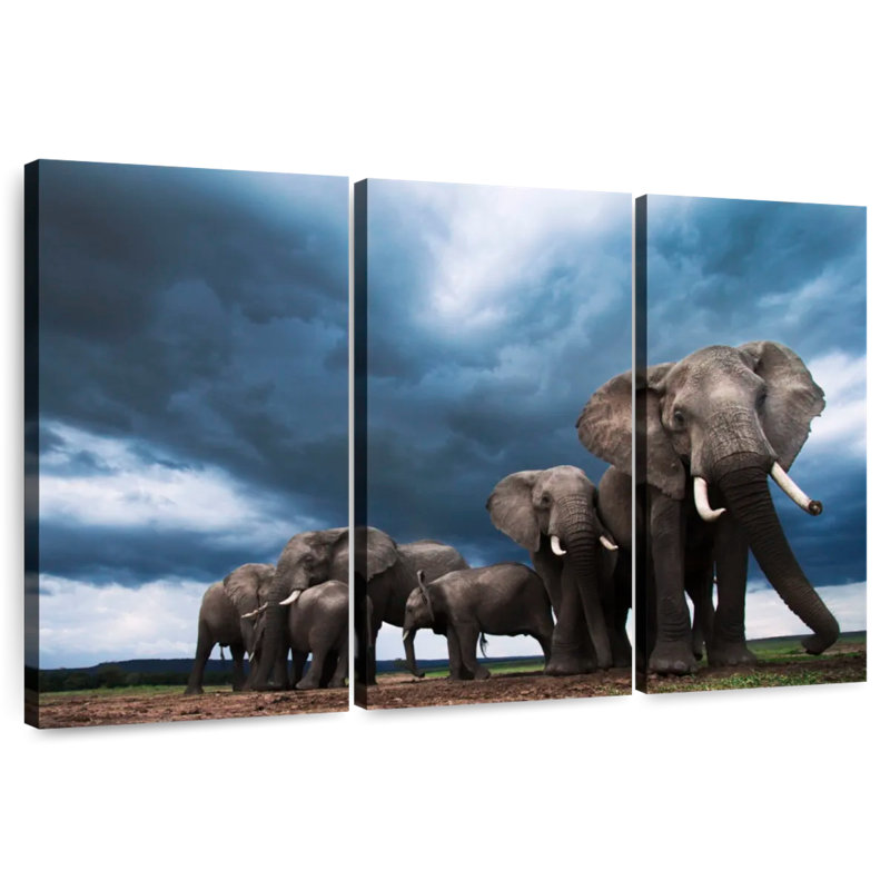Grazing Elephants, 24" H x 38" W