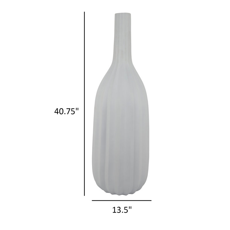 Vase Rizie avec texture nervurée, polyrésine blanche contemporaine de 41 pouces, H 40,75 po x l 13,5 po x P 13,5 po