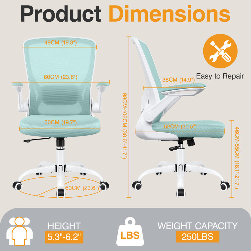 Home Office Ergonomic Mesh Task Chair, Light Blue