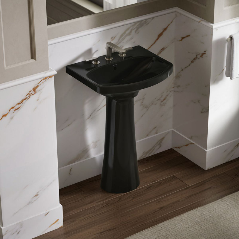 Cimarron 26.81" Vitreous China U-Shape Pedestal Bathroom Sink with Overflow, Black , 8'' Centers
