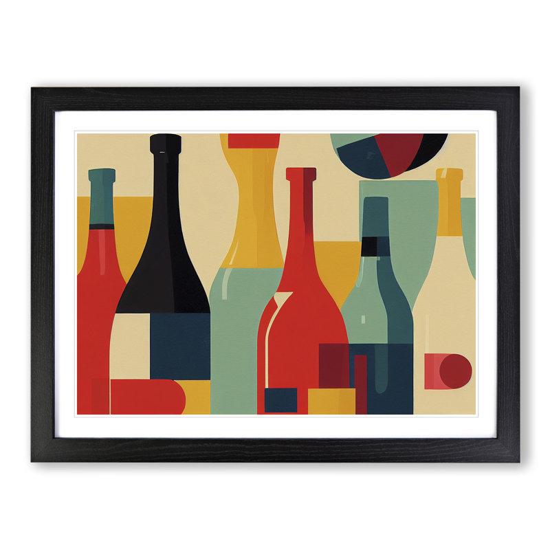XH1022-10170X Wine Bottle Retro Art Vol.3 Abstract 1 Piece Single Picture Frame Wall Art, 46cm H x 64cm W x 2cm D, Black
