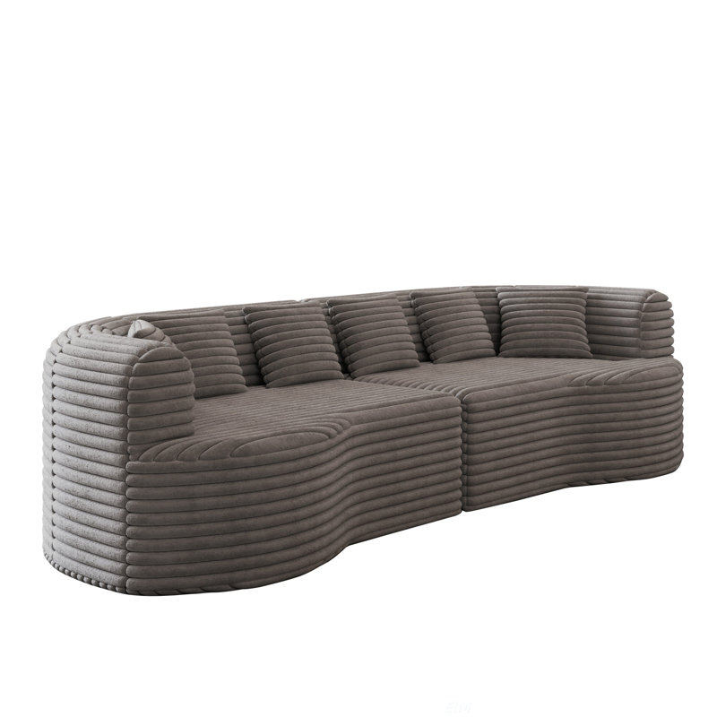 Curved Sectional Sofa, 106.3-Inch Oversized Modern Bone-Free Cloud Sofa With 6 Pillows, Luxury Corduroy Four-Seater Memory Foam Sofa, Deep Seat Design, Grey