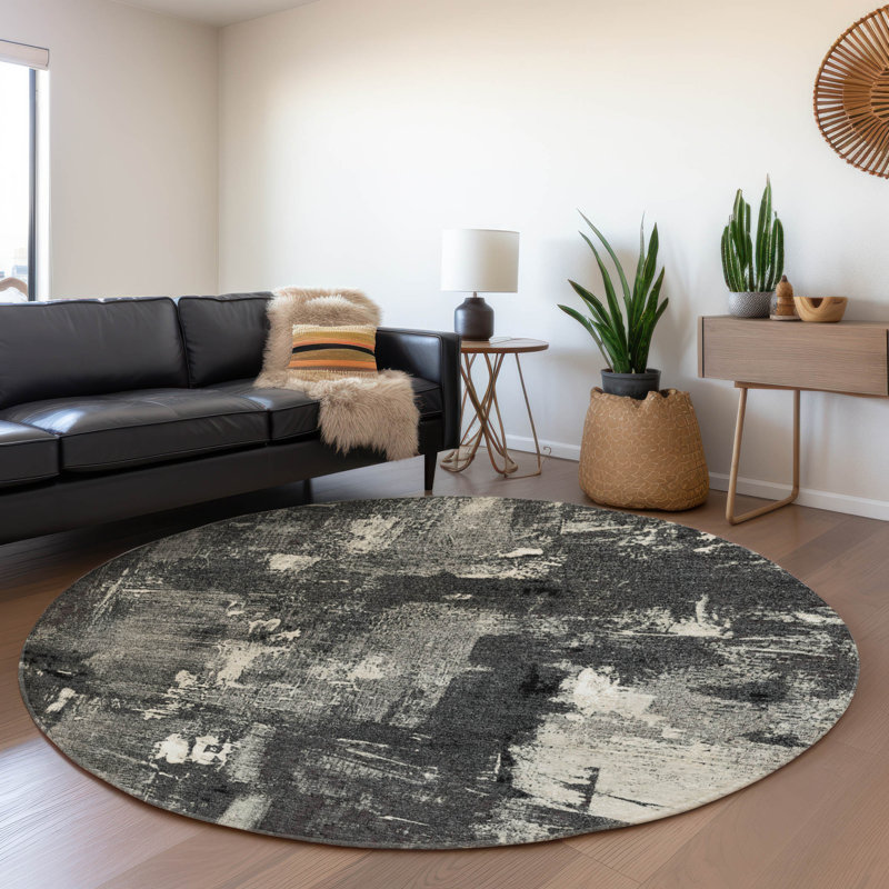 Premium Machine Washable Natoma AMF989 Abstract Rug, Round 8'