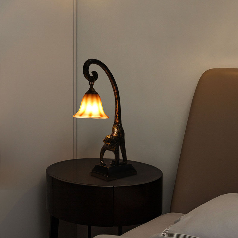23.2” Retro Monkey Bedside Table Lamp Left/Right, Light Orange/Red/Beige