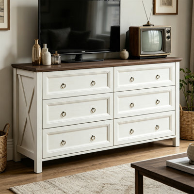 54'' W Farmhouse 6-Drawer Dresser, Wooden Chest of Drawers