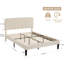 Structure de lit plateforme grand avec tête de lit tapissier en velours et support en lattes de bois, sommier à ressorts / pas de sommier nécessaire-458787141-445657464