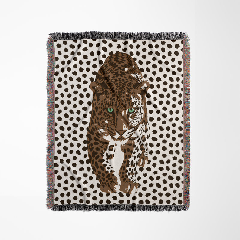 Jeté en mélange de coton Inky Leopard, Noir / brun rouille / blanc cassé, L 80 po x l 60 po