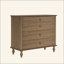 Grande commode à 4 tiroirs avec pied en bois massif, commode avec finition brossée et boutons de tiroir en métal, design antique pour chambre à coucher et chambre de bébé-129682564
