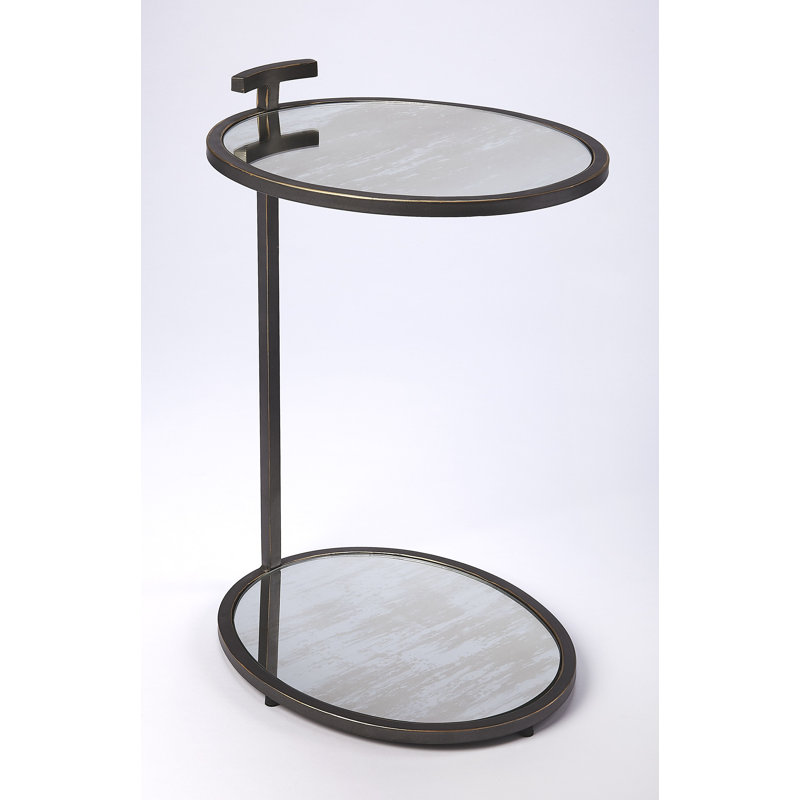 Erma Glass C Table End Table with Storage, Metallic Gray