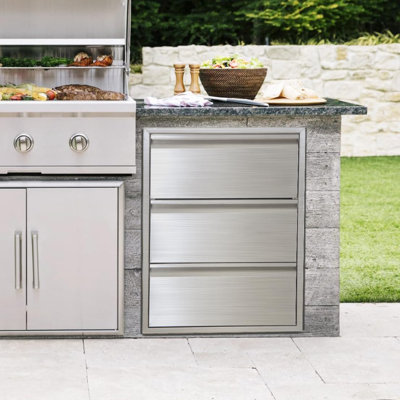 Tiroirs de cuisine d'extérieur avec porte-serviettes en papier, triple tiroir d'accès pour barbecue l 18 po x H 23 po x P 23 po