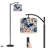 Arc Floor Lamp with Adjustable Lampshade Rooster Floral Blue Red Vintage Botanical Style Standing Lamp 3 Color Temperatures Dimmable Tall Pole Lamp with Foot Switch for Bedroom