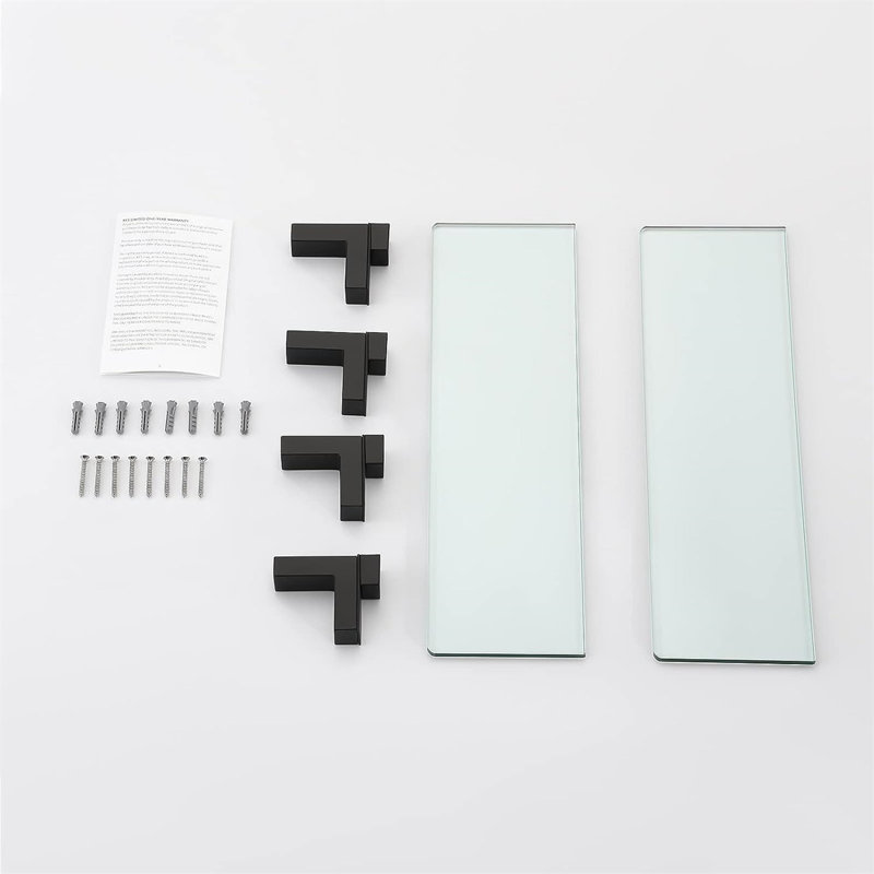 Keyshia Bathroom Glass Shelf Tempered Glass Rectangular Extra Wall Mount (Set of 2), Matte Black