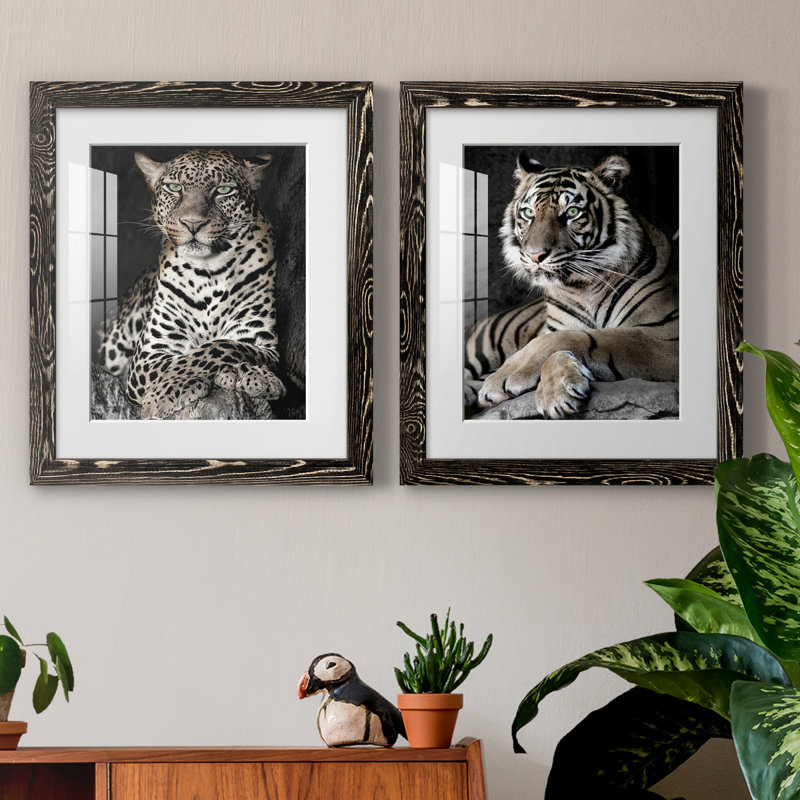African Leopard - 2 Piece Print, White, 20" H x 17" W x 1" D, Black Framed Paper