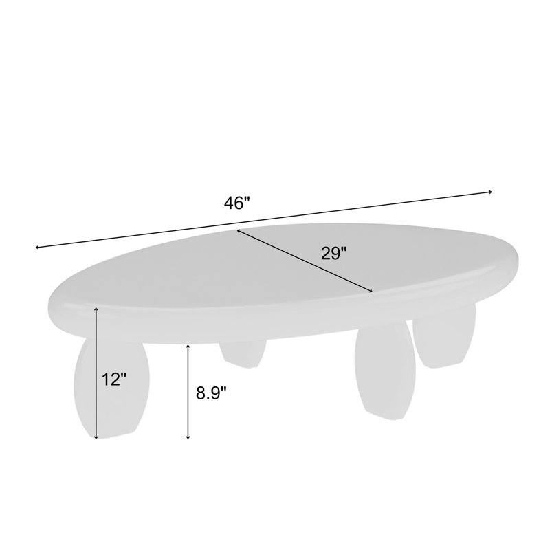 Table basse Modern Cobblestone avec finition blanche ultrabrillante et pieds sculpturaux, Blanc, Plat