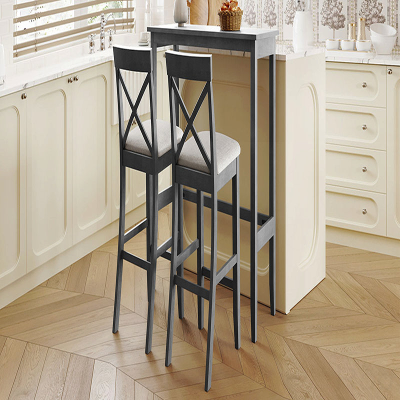 Ensemble de salle à manger rectangulaire à hauteur de bar en bois avec 2 chaises, Gris
