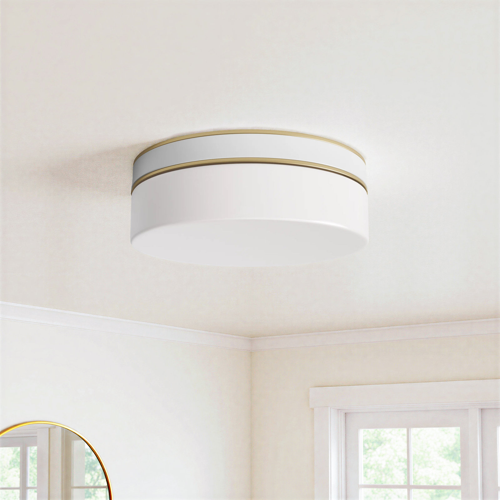 2 Light Glass Flush Mount, Burnished Brass