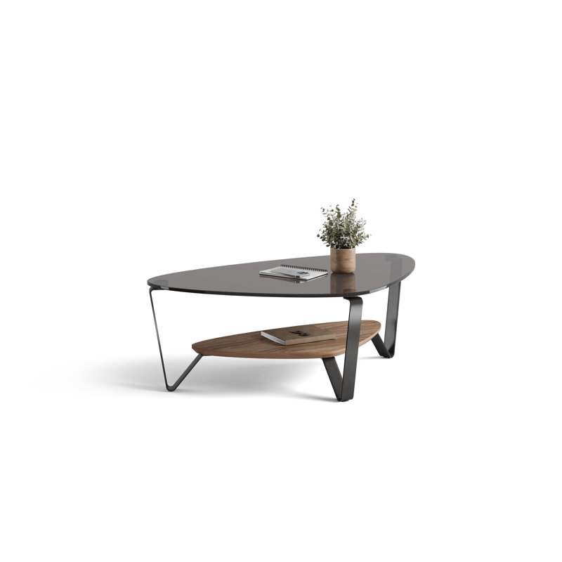 Dino Glass Top Coffee Table, Natural Walnut, 15.5" H x 55" L x 33.5" W