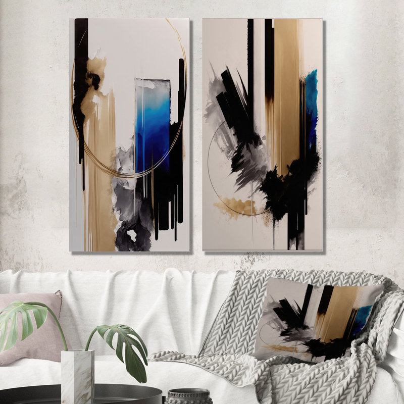 «Blue Minimalist Abstract II», 2 pièces sur toile, Toile tendue, H 40 po x l 40 po