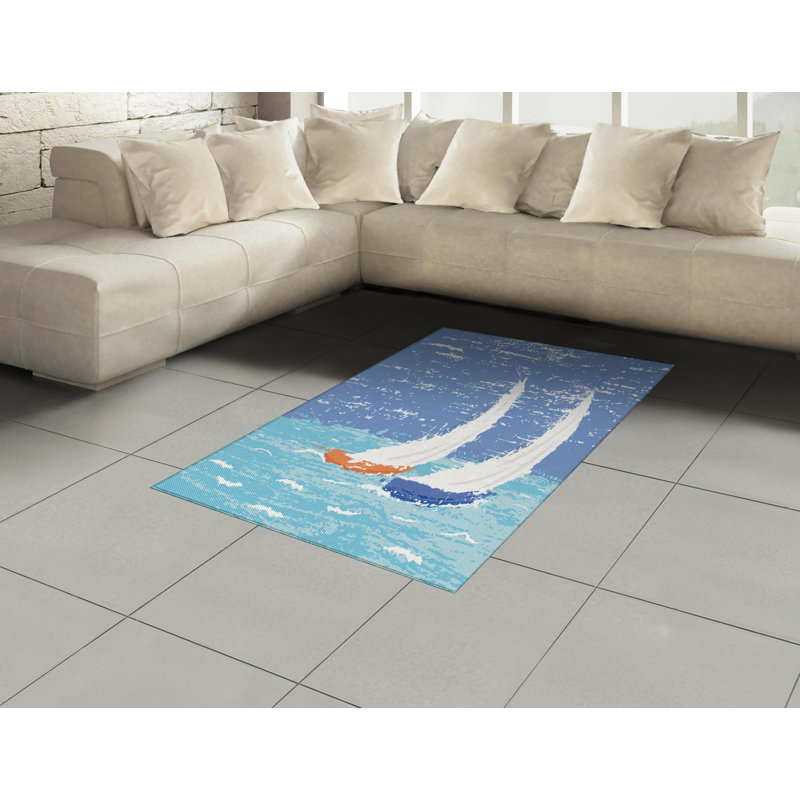 Nautical High Density Long Fiber Poly Threads Decorative Area Rug Carpet, Rectangle 4' x 5'8"