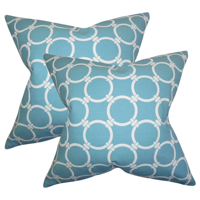 Geometric Square Pillow Cover & Insert, Light Blue