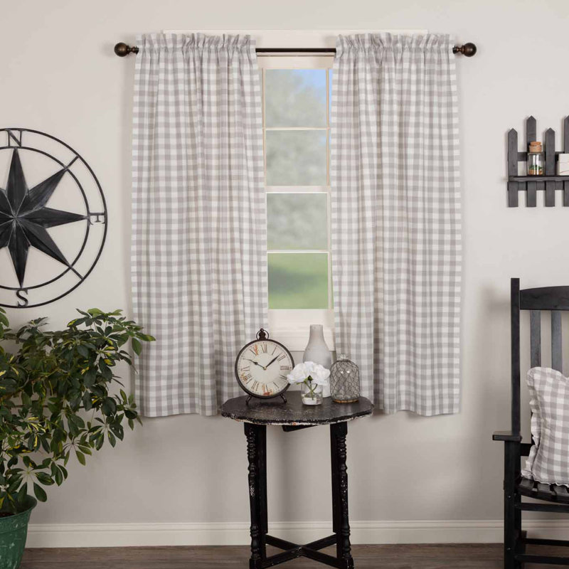 Annie Buffalo Check Lined 100% Cotton Checkered Room Darkening Rod Pocket Curtain Panels, Gray, 36" W x 63" L